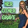 Thumbnail."Her other grave." Woman,blue dress. headstones, green field.